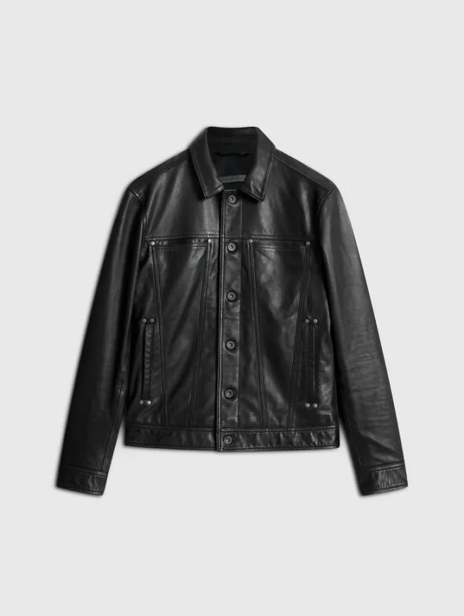 Men John Varvatos Leather Jackets Terrance Trucker Jacket Black