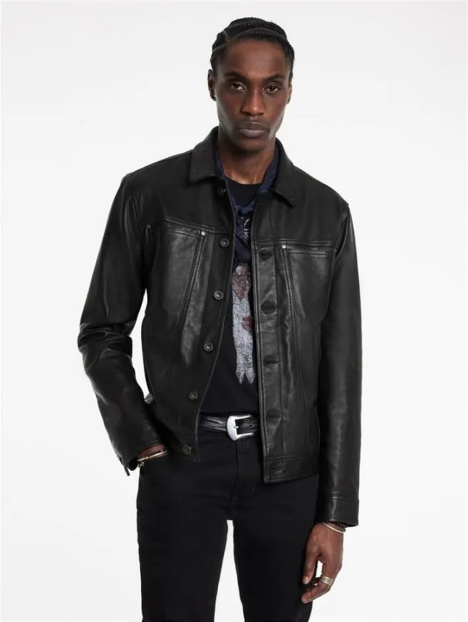 Men John Varvatos Leather Jackets Terrance Trucker Jacket Black