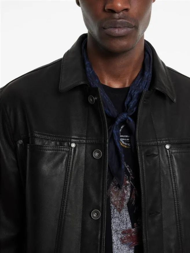 Men John Varvatos Leather Jackets Terrance Trucker Jacket Black