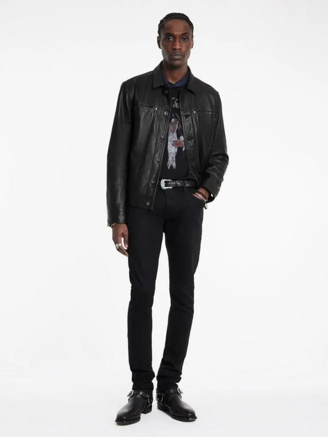Men John Varvatos Leather Jackets Terrance Trucker Jacket Black