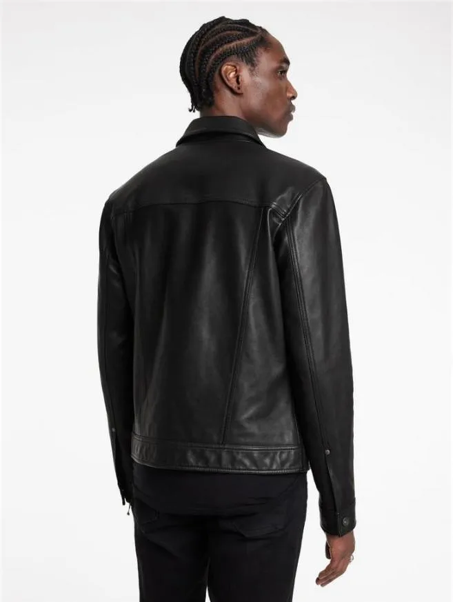 Men John Varvatos Leather Jackets Terrance Trucker Jacket Black