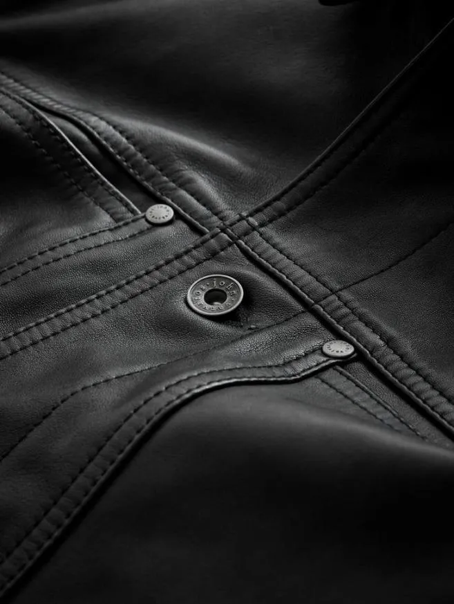 Men John Varvatos Leather Jackets Terrance Trucker Jacket Black