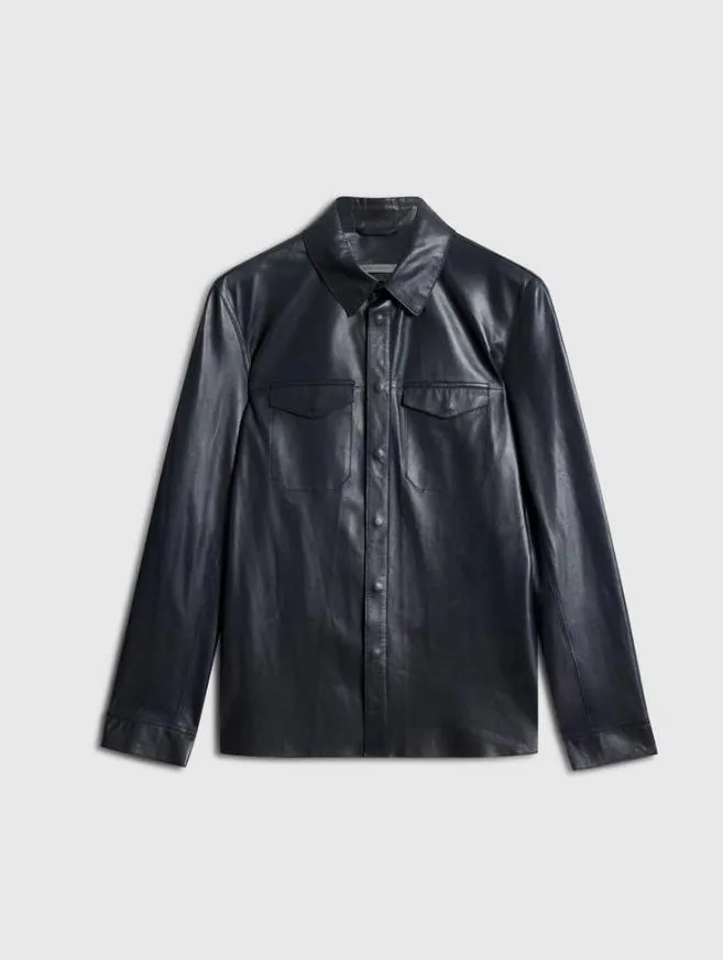 Men John Varvatos Leather Jackets Travis Shirt Jacket Dark Blue