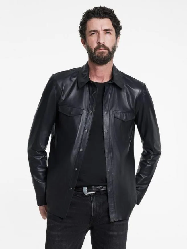Men John Varvatos Leather Jackets Travis Shirt Jacket Dark Blue