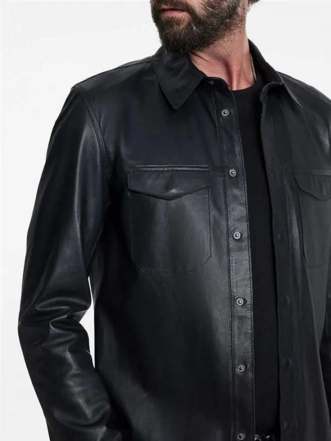 Men John Varvatos Leather Jackets Travis Shirt Jacket Dark Blue