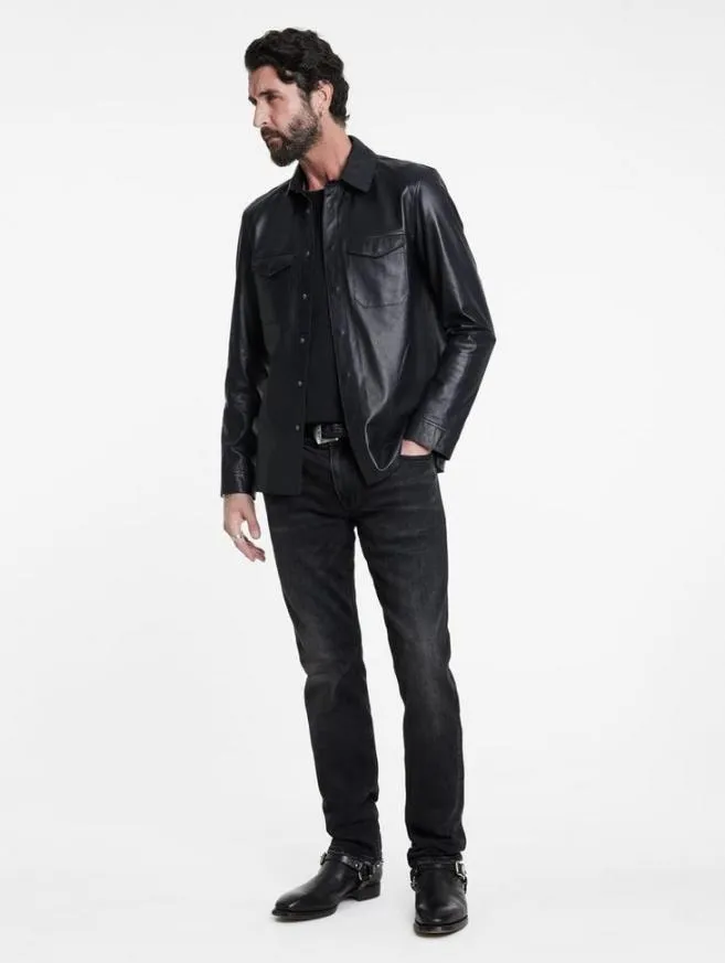 Men John Varvatos Leather Jackets Travis Shirt Jacket Dark Blue