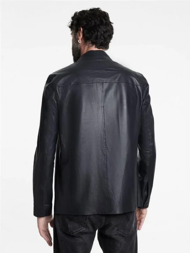 Men John Varvatos Leather Jackets Travis Shirt Jacket Dark Blue