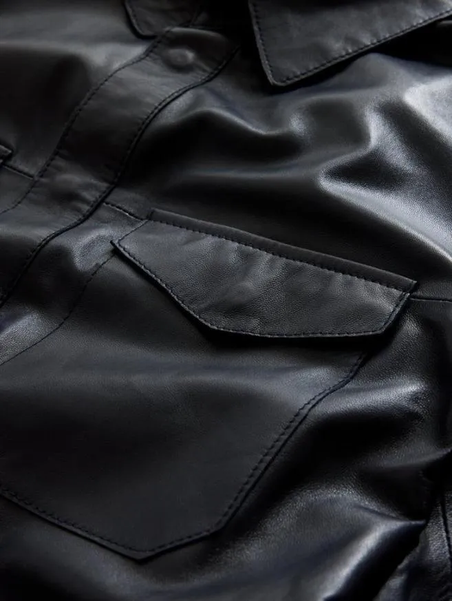 Men John Varvatos Leather Jackets Travis Shirt Jacket Dark Blue
