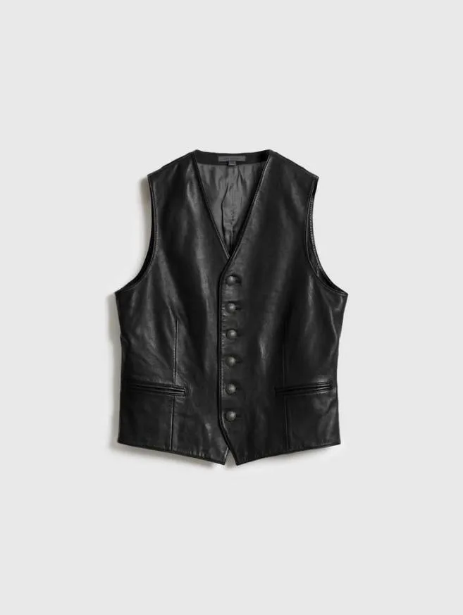Men John Varvatos Leather Jackets Vinnie Vest Black