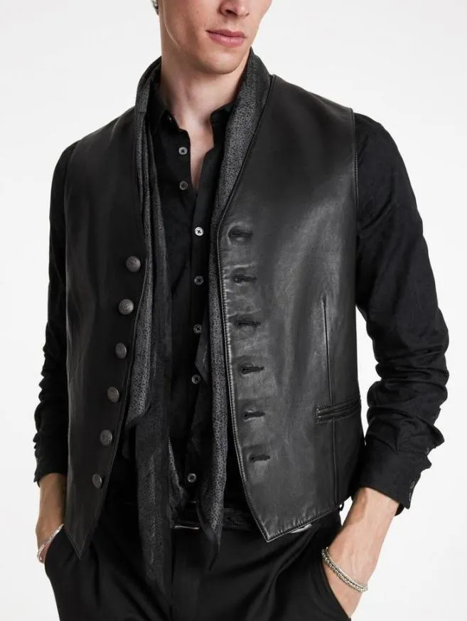 Men John Varvatos Leather Jackets Vinnie Vest Black