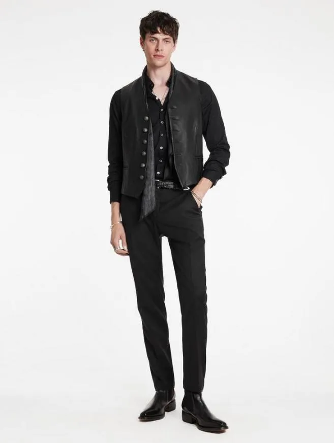 Men John Varvatos Leather Jackets Vinnie Vest Black