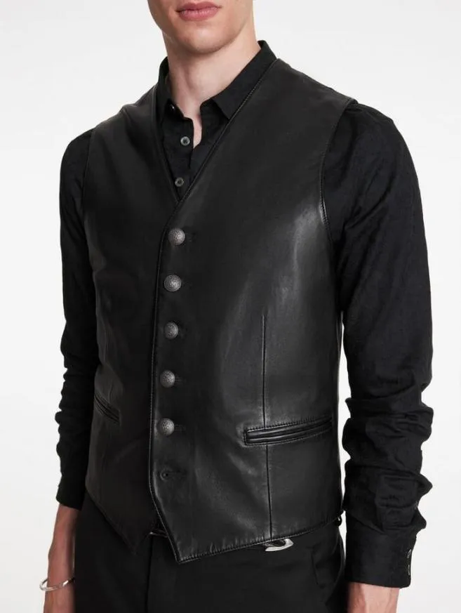 Men John Varvatos Leather Jackets Vinnie Vest Black