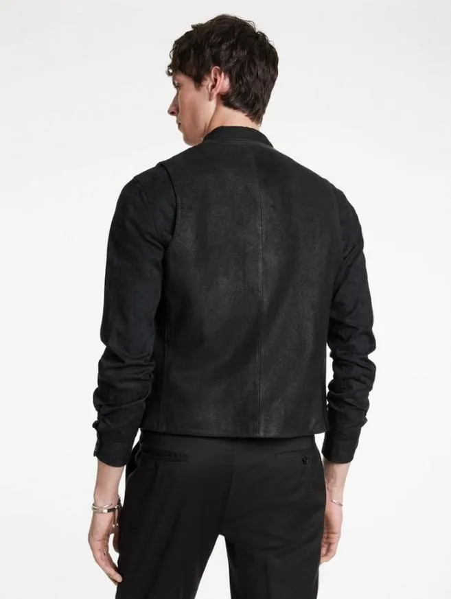 Men John Varvatos Leather Jackets Vinnie Vest Black