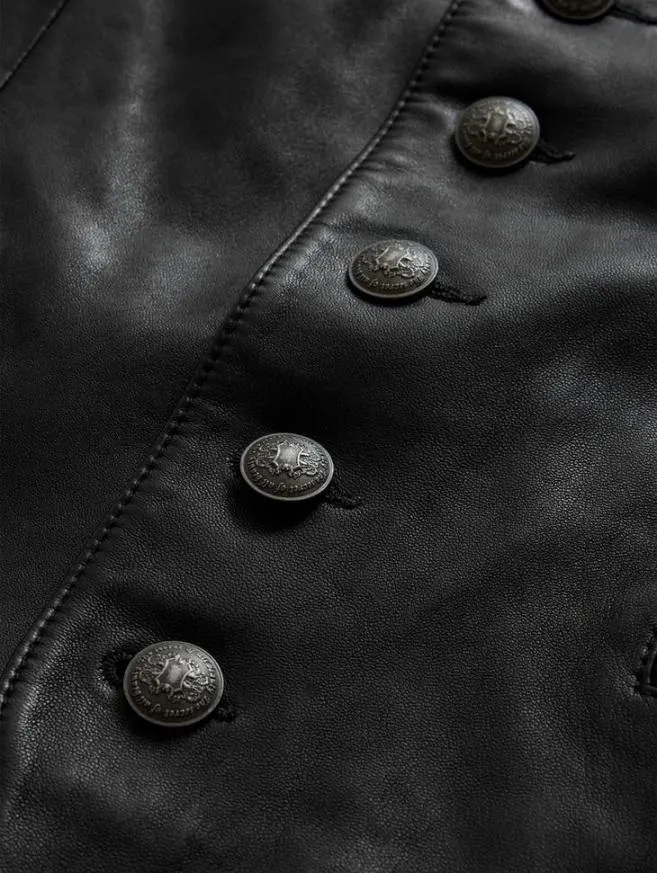 Men John Varvatos Leather Jackets Vinnie Vest Black