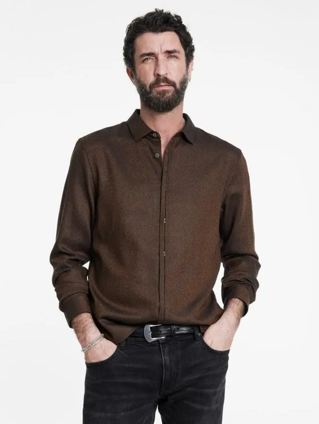 Men John Varvatos Shirts Hickory Shirt Lt Chocolate