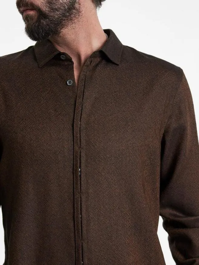 Men John Varvatos Shirts Hickory Shirt Lt Chocolate