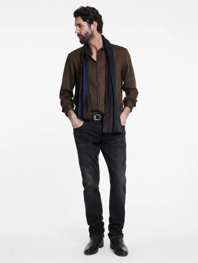 Men John Varvatos Shirts Hickory Shirt Lt Chocolate