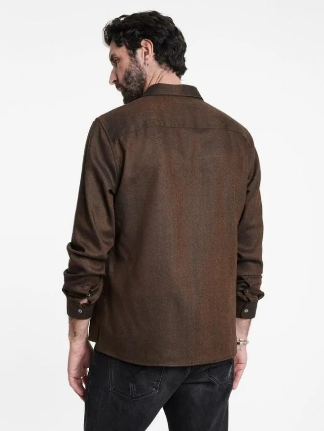 Men John Varvatos Shirts Hickory Shirt Lt Chocolate