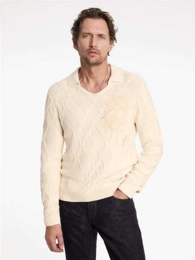 Men John Varvatos Sweaters Robin Sweater Polo Ecru