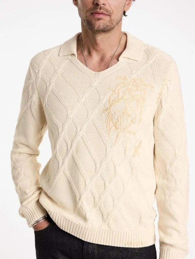 Men John Varvatos Sweaters Robin Sweater Polo Ecru