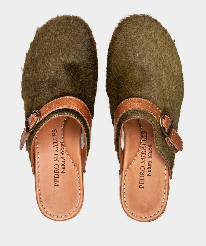 Pedro Miralles Clogs BERLN Pony Kaki 8211 Woman Pedro Miralles Clogs BERLN Pony Kaki 8211 Woman