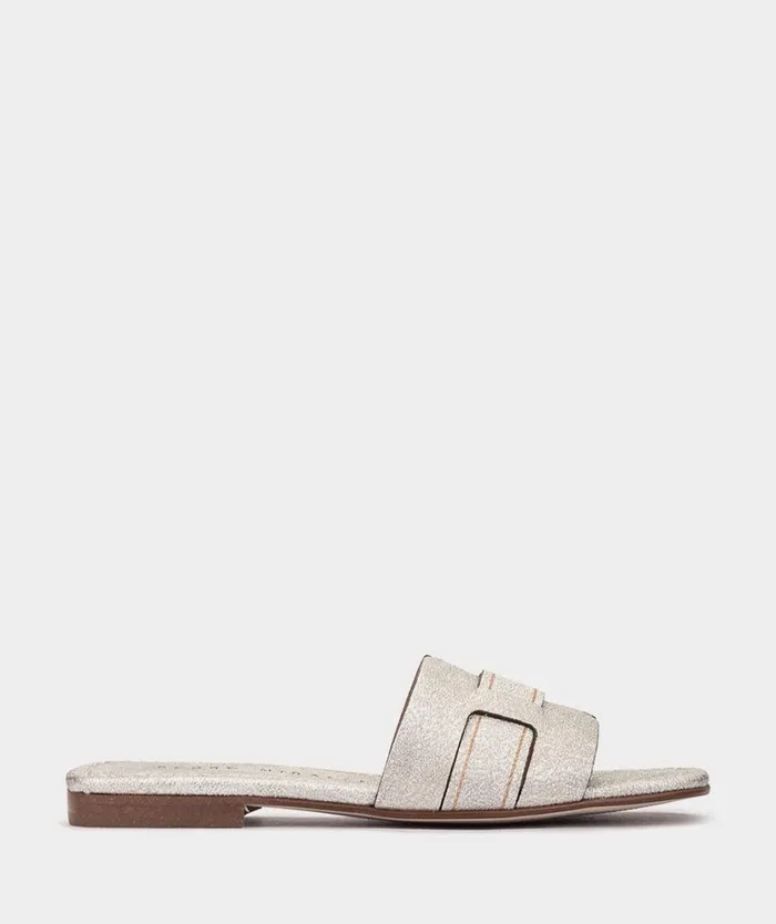Pedro Miralles Flat Sandals CASTELLAR Metalizado Platino 8211 Woman