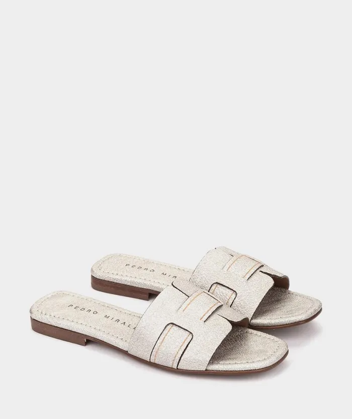 Pedro Miralles Flat Sandals CASTELLAR Metalizado Platino 8211 Woman