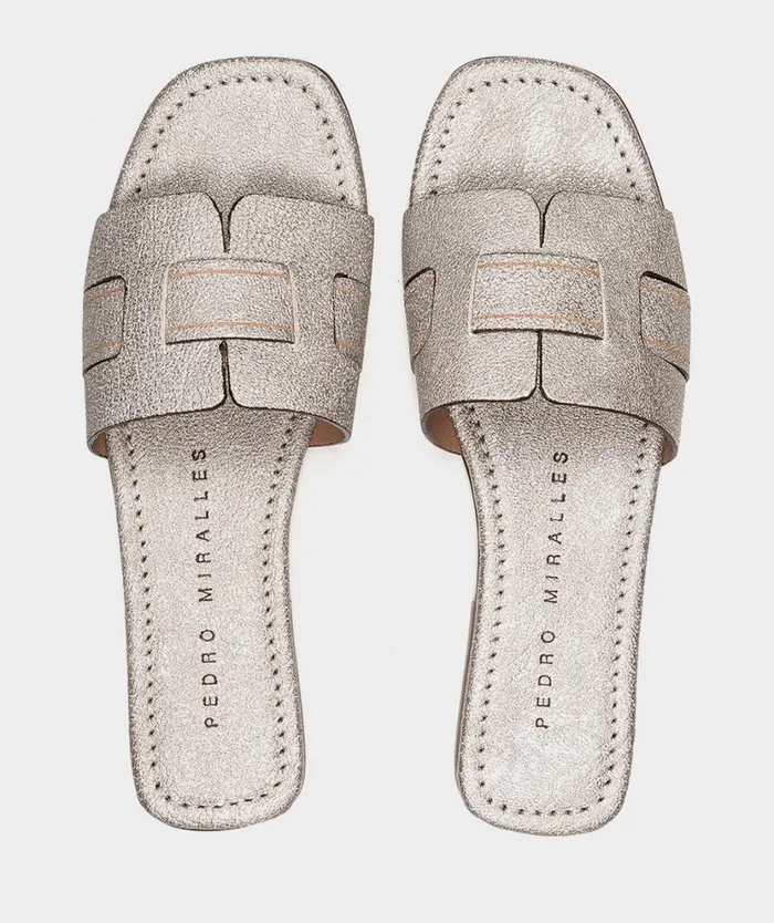 Pedro Miralles Flat Sandals CASTELLAR Metalizado Platino 8211 Woman