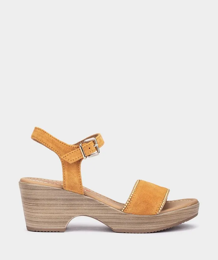 Pedro Miralles Heeled Sandals ADELAIDA Velour Mostaza 8211 Woman