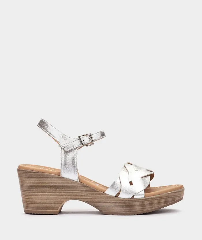 Pedro Miralles Heeled Sandals BAENA Napa Metal Plata 8211 Woman