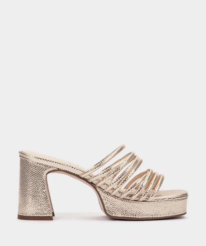 Pedro Miralles Heeled Sandals BARCELONA Serpiente Metal Platino 8211 Woman