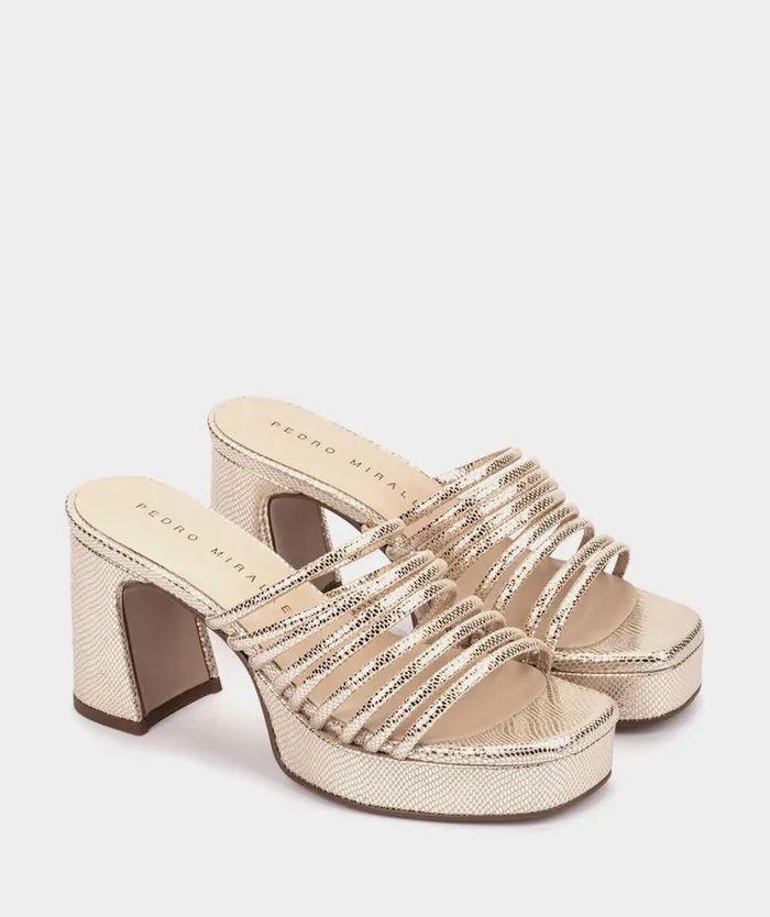 Pedro Miralles Heeled Sandals BARCELONA Serpiente Metal Platino 8211 Woman Pedro Miralles Heeled Sandals BARCELONA Serpiente Metal Platino 8211 Woman