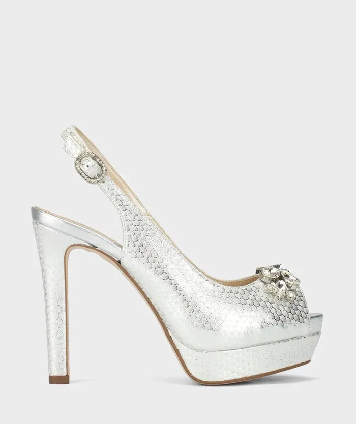 Pedro Miralles Heeled Sandals CAREZZA Escama Metal Blanco 8211 Woman