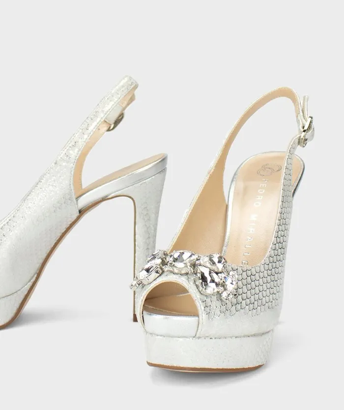 Pedro Miralles Heeled Sandals CAREZZA Escama Metal Blanco 8211 Woman Pedro Miralles Heeled Sandals CAREZZA Escama Metal Blanco 8211 Woman