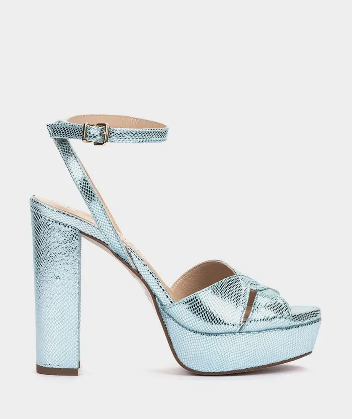 Pedro Miralles Heeled Sandals GANDIA Serpiente Metal Blue 8211 Woman