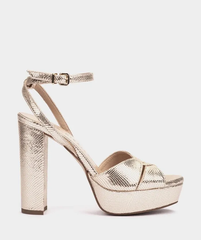 Pedro Miralles Heeled Sandals GANDIA Serpiente Metal Platino 8211 Woman
