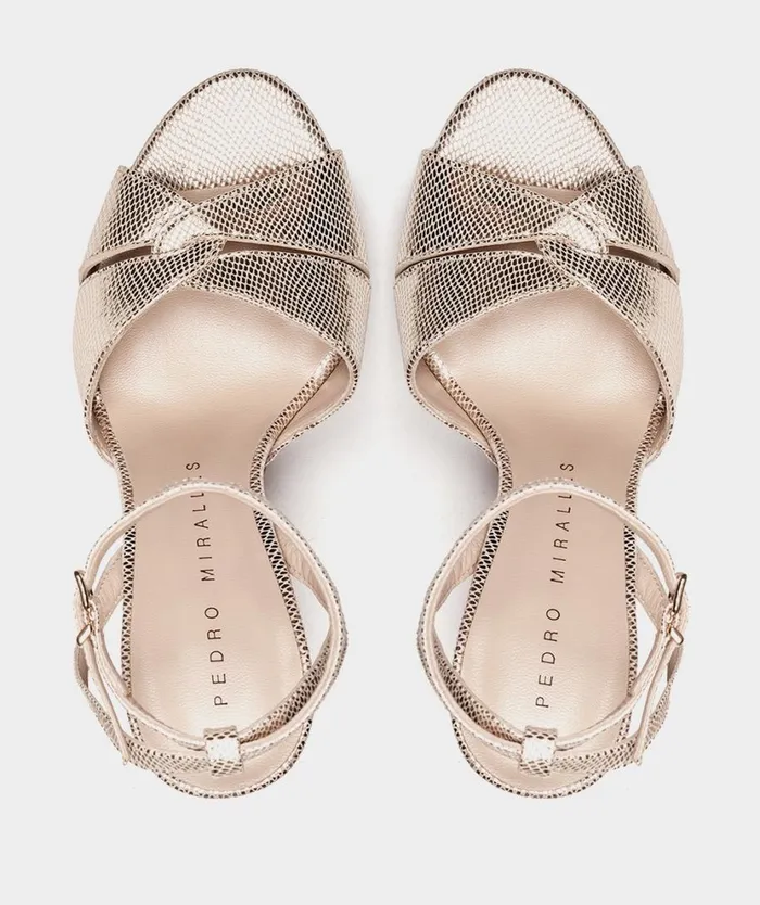 Pedro Miralles Heeled Sandals GANDIA Serpiente Metal Platino 8211 Woman Pedro Miralles Heeled Sandals GANDIA Serpiente Metal Platino 8211 Woman