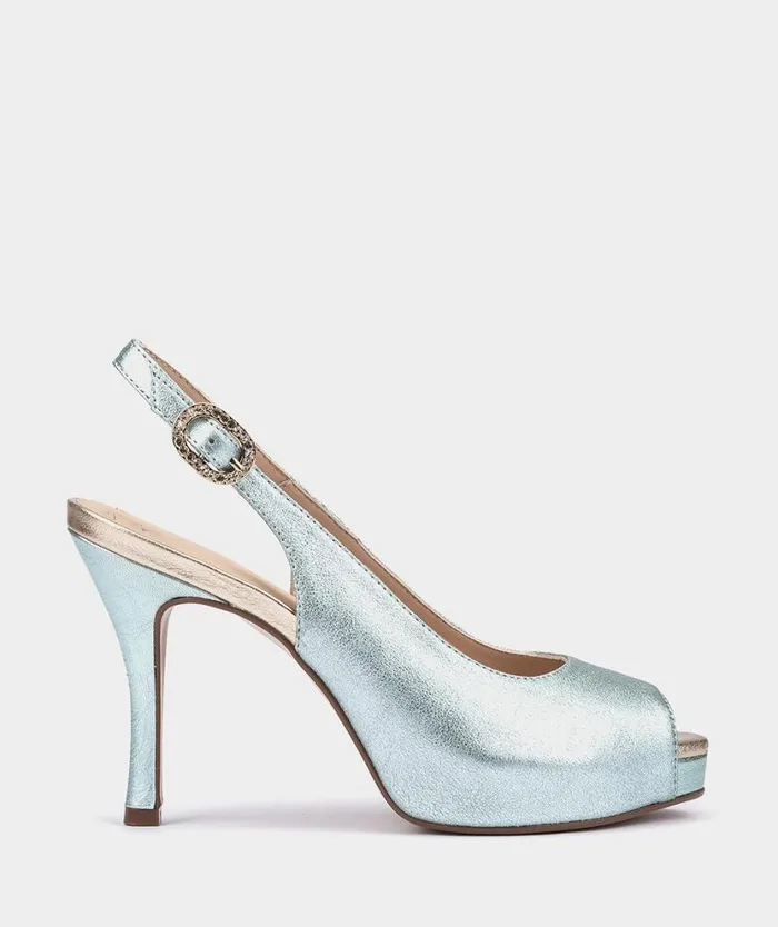 Pedro Miralles Heeled Sandals MNACO Metalizado Aqua 8211 Woman