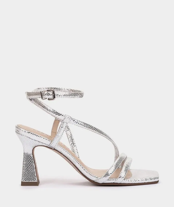Pedro Miralles Heeled Sandals NATAL Serpiente Metal Plata 8211 Woman