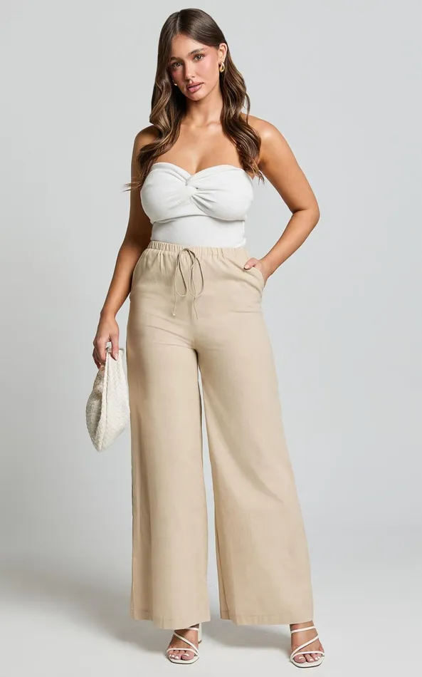 Showpo Abbey Pants 8211 Wide Leg Drawstring Linen Look Pants In Natural Women Pants Showpo Abbey Pants 8211 Wide Leg Drawstring Linen Look Pants In Natural Women Pants