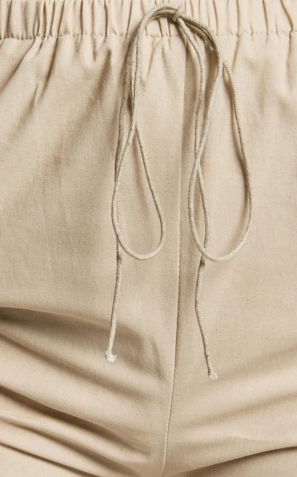 Showpo Abbey Pants 8211 Wide Leg Drawstring Linen Look Pants In Natural Women Pants