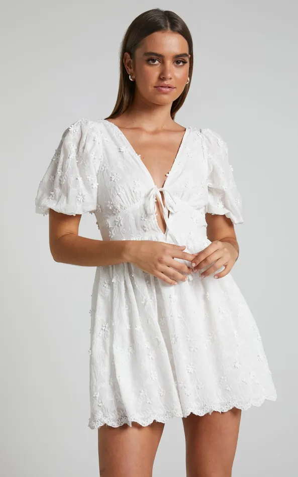 Showpo Abbey Tie Back Short Sleeve Mini Dress In White Women Dresses Showpo Abbey Tie Back Short Sleeve Mini Dress In White Women Dresses