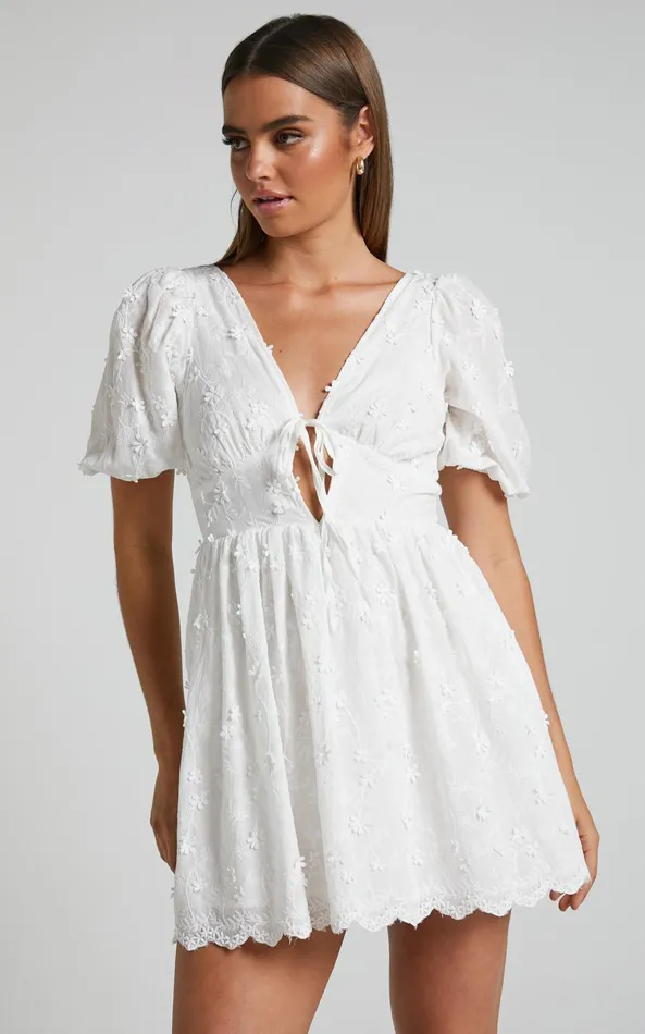 Showpo Abbey Tie Back Short Sleeve Mini Dress In White Women Dresses Showpo Abbey Tie Back Short Sleeve Mini Dress In White Women Dresses