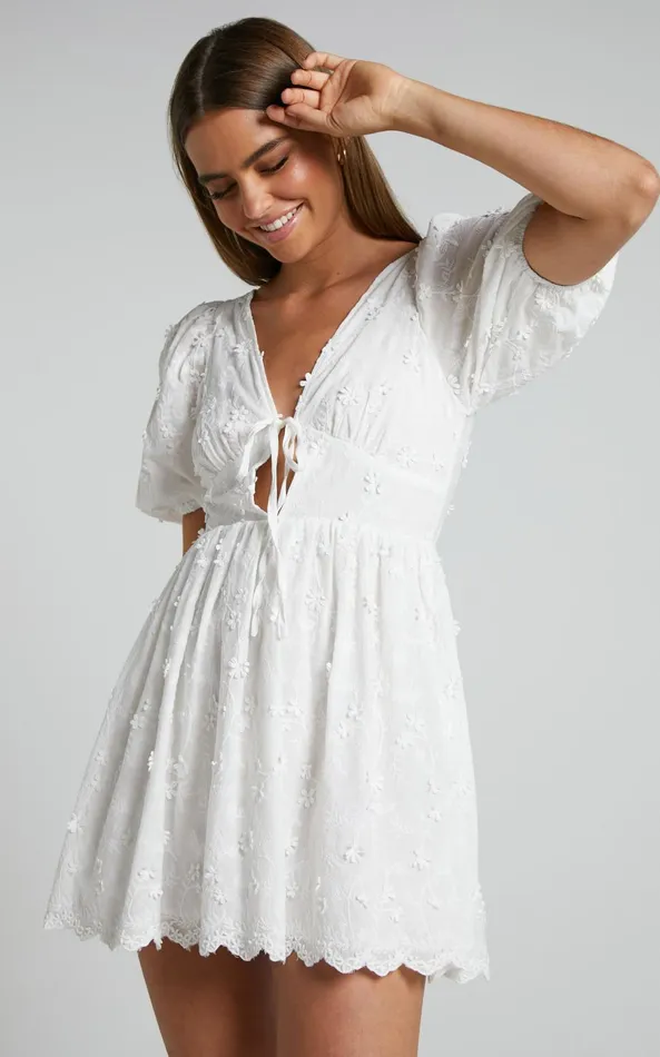 Showpo Abbey Tie Back Short Sleeve Mini Dress In White Women Dresses Showpo Abbey Tie Back Short Sleeve Mini Dress In White Women Dresses