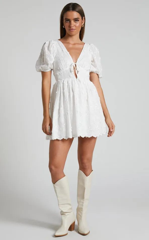 Showpo Abbey Tie Back Short Sleeve Mini Dress In White Women Dresses Showpo Abbey Tie Back Short Sleeve Mini Dress In White Women Dresses