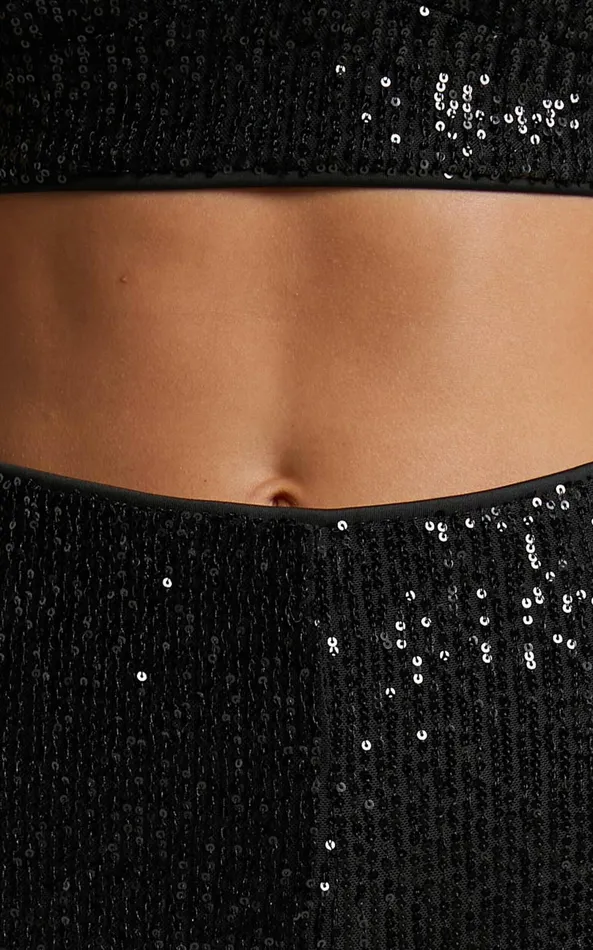 Showpo Abela Two Piece Set 8211 Crop Top And Wide Leg Pants Set In Black Sequin Women Curve Clothes
