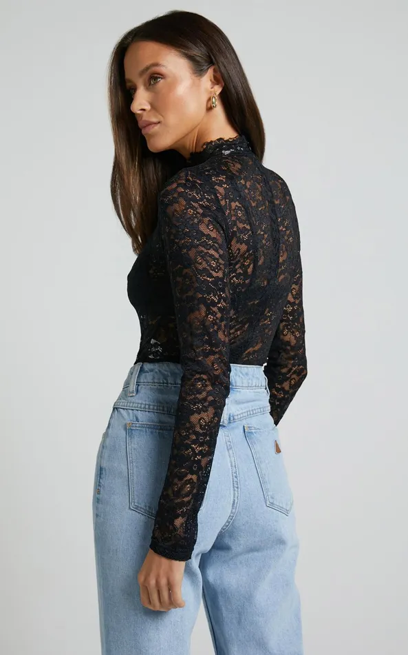 Showpo Abella Bodysuit 8211 Long Sleeve Lace Bodysuit In Black Women Tops Showpo Abella Bodysuit 8211 Long Sleeve Lace Bodysuit In Black Women Tops