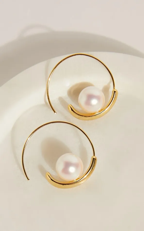 Showpo Abigail Earrings 8211 Pearl Detail Hoop Earrings In Gold Women Earrings