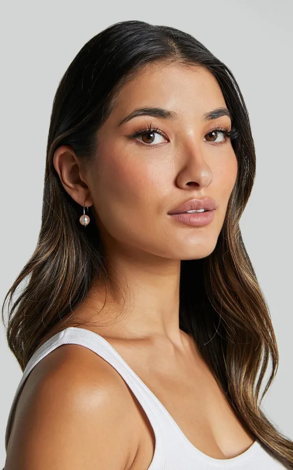Showpo Abigail Earrings 8211 Pearl Detail Hoop Earrings In Gold Women Earrings