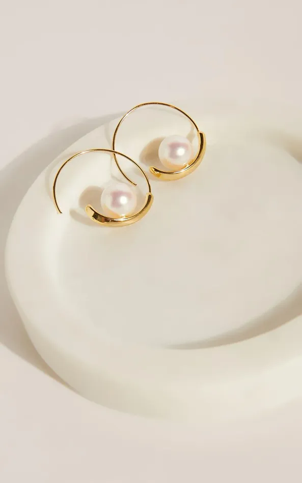 Showpo Abigail Earrings 8211 Pearl Detail Hoop Earrings In Gold Women Earrings